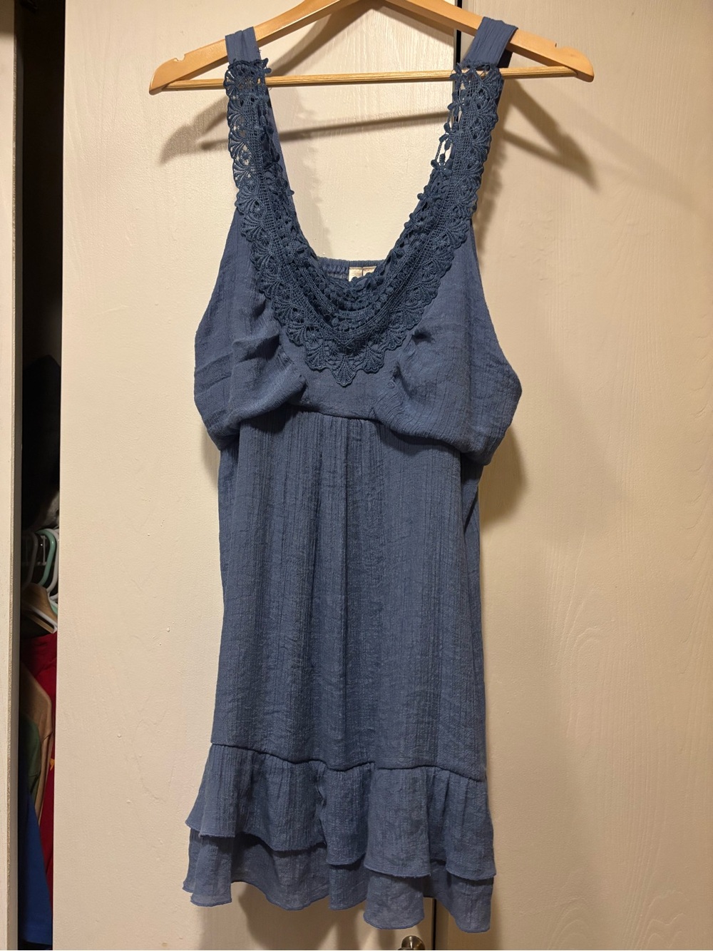 Simply Southern Blue Crochet-Detail Knit Top